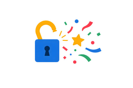 Unlocked Padlock Celebration Icon Vector &ndash; Open Security Access Concept with Confetti Illustration