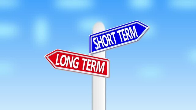Long term vs short term strategy directional signpost concept for business planning 4k