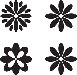 Fototapeta premium Four distinct black floral silhouette arranged in a grid on a plain white background