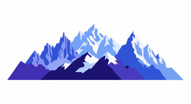 Stylized, blue-hued mountain range with snow-capped peaks