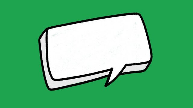 Hand Drawn White Rectangular Speech Bubble Animated Comic Book Pop Art Overlay Element on Green Screen Background