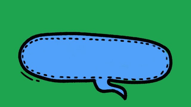 Hand Drawn Blue Long Horizontal Speech Bubble Animated Comic Book Narration Overlay Element on Green Screen Background