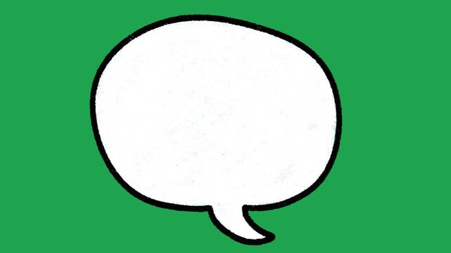 Hand Drawn White Rounded Speech Bubble Animated Comic Book Conversation Overlay Element on Green Screen Background