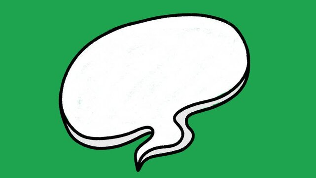 Hand Drawn White Cloud Style Speech Bubble Animated Comic Book Thought Overlay Element on Green Screen Background