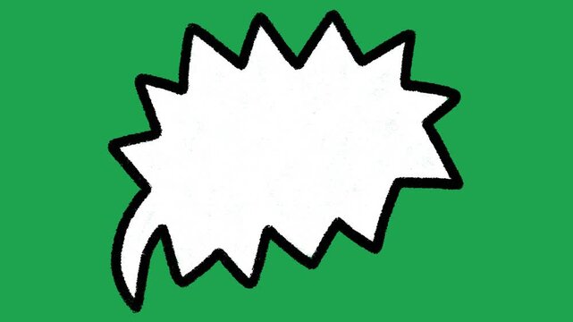 Hand Drawn White Spiky Action Shout Speech Bubble Animated Comic Book Scream Overlay Element on Green Screen Background