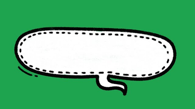 Hand Drawn White Long Horizontal Speech Bubble with Dashed Border Animated Comic Book Overlay Element on Green Screen Background