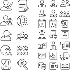 Fototapeta premium Human Resources and Recruitment Line Icons: Team Management, Hiring and Business People Symbols