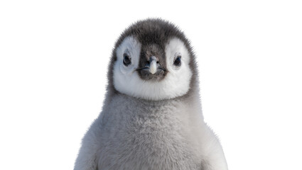 Fluffy baby penguin chick with grey downy feathers and dark eyes © Ophelia