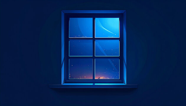 Night view through window with blue sky and stars