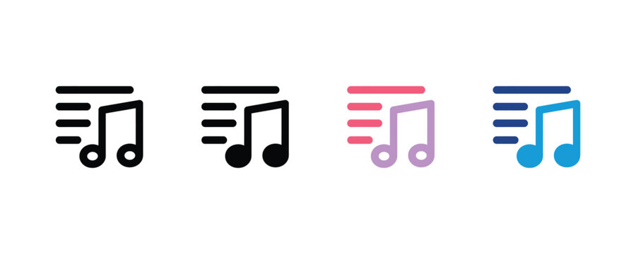 Music note icon set. digital audio playlist, media player track list, musical sound description icon. vector illustration