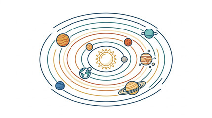 Illustration of the Solar System with Planets Orbiting the Sun. © Barokatul