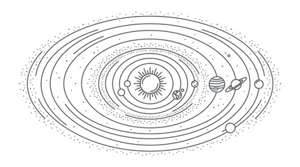 Illustration of the Solar System with planets orbiting the sun. © Barokatul