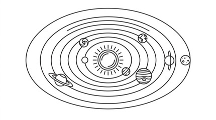Illustration of the Solar System with Planets Orbiting the Sun. © Barokatul