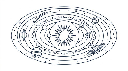 Illustration of the Solar System with Planets Orbiting the Sun. © Barokatul