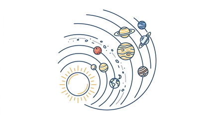 Illustration of the Solar System with Planets Orbiting the Sun. © Barokatul