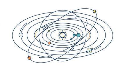 Illustration of the Solar System with Planets Orbiting the Sun. © Barokatul