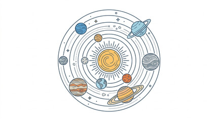 Illustration of the Solar System with Planets Orbiting the Sun. © Barokatul