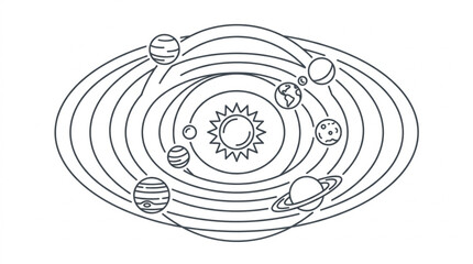 Illustration of the Solar System with Planets Orbiting the Sun. © Barokatul