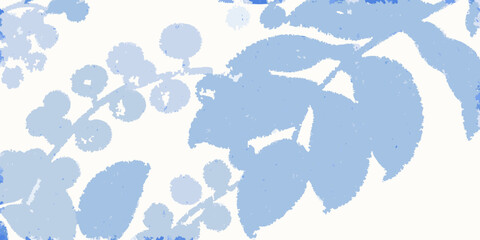 Blue floral ornament with rounded leaves and berry like shapes © Shobuj