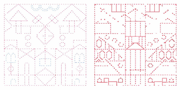 Geometric pattern with dashed lines on a white background