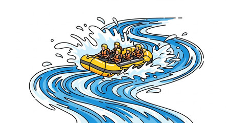 People white water rafting adventure on a turbulent river. © Melati