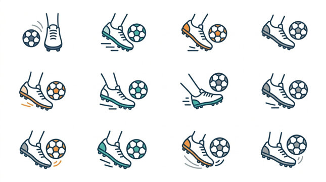 Soccer Footwork Icons: Dribbling, Kicking, and Ball Control Set