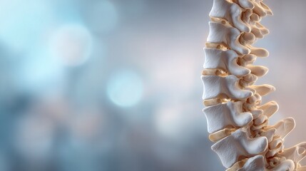 Close-up of human spine model with blue bokeh background © Adi
