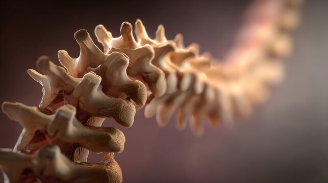 Close-up of human spine model with blurred background