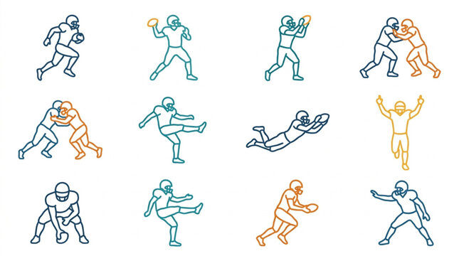 American Football Icons: Players, Actions & Game Elements Collection