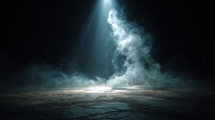 Fototapeta premium Mysterious spotlight illuminating smoke on dark stage background