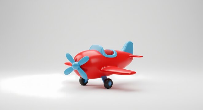 Red and blue plastic toy propeller plane isolated on white background