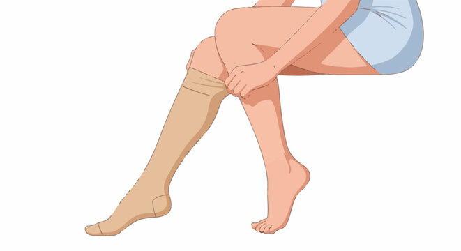 Person pulling on compression stocking on leg