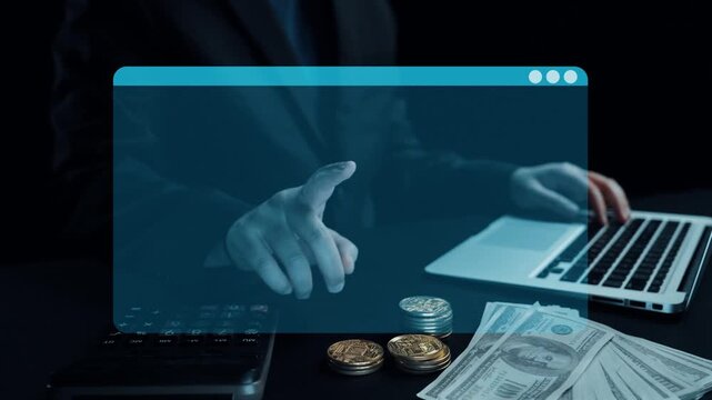 A modern depiction of a programming interface featuring popular coding languages alongside elements of money, set against a dark background, ideal for tech and finance themes. Qubit
