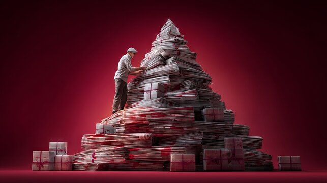Creative Construction of Paper Tree from Neatly Folded Newspapers Decorations