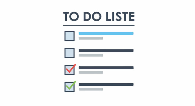 Minimalist graphic of a "To Do Liste" with four unchecked and two checked items