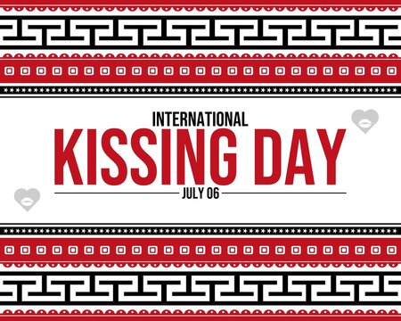 International Kissing Day July 06 vibrant celebratory banner design with heart icons and geometric borders