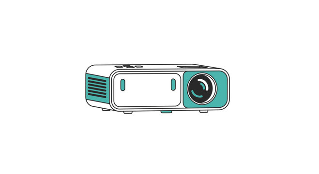 Modern portable projector isolated on white background, cinematic technology