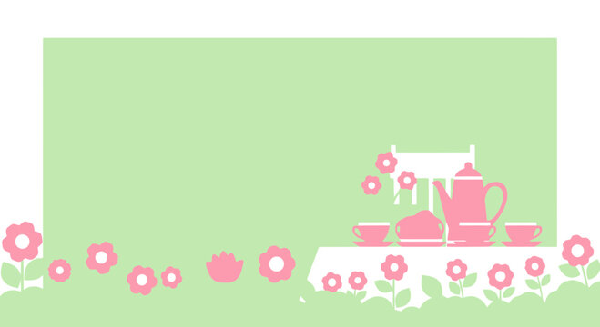 Charming Tea Party Set with Flowers and Cake