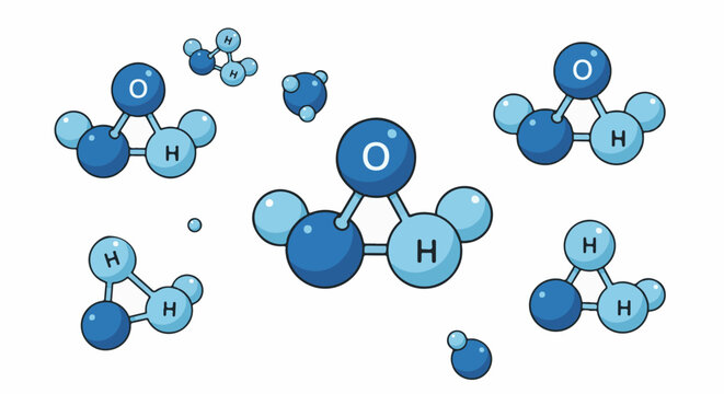 Molecules of oxygen and hydrogen atoms bonded together in various arrangements