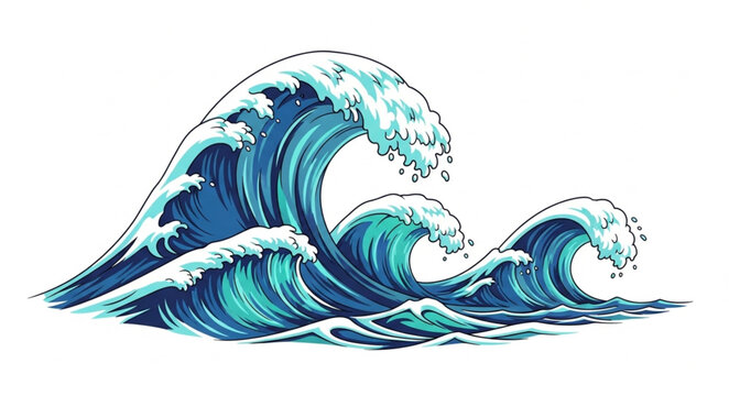 Powerful ocean waves crashing with white foam and blue water.