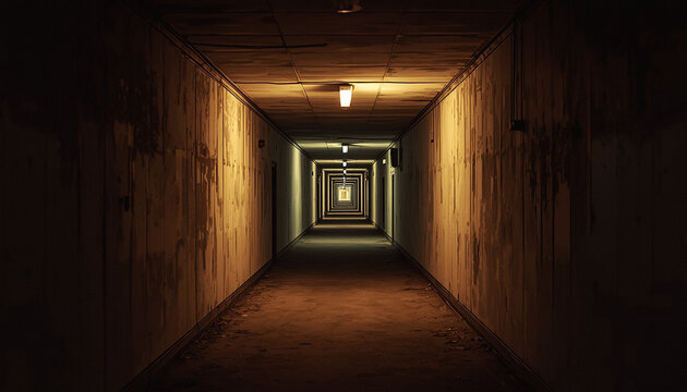 empty east german apartment corridor, old concrete walls, flickering warm lights, soviet architecture, eerie silence, liminal atmosphere, nostalgic 1990s germany, realistic photography, cinematic real