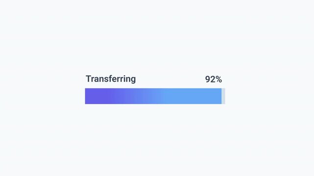 Animated transferring progress bar with percentage indicator and smooth loading motion. Looping motion graphic ideal for data transfer, file exchange, and user interface concepts.