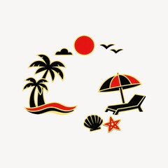 Obraz premium Tropical beach vacation symbols