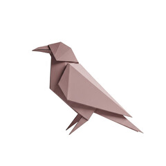 Minimalist origami paper crow bird isolated on transparent background