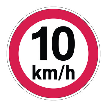 Speed limit sign, 10 km/h, circular road sign, warning symbol, traffic regulation, transportation rule, maximum velocity, restricted area, informational.
