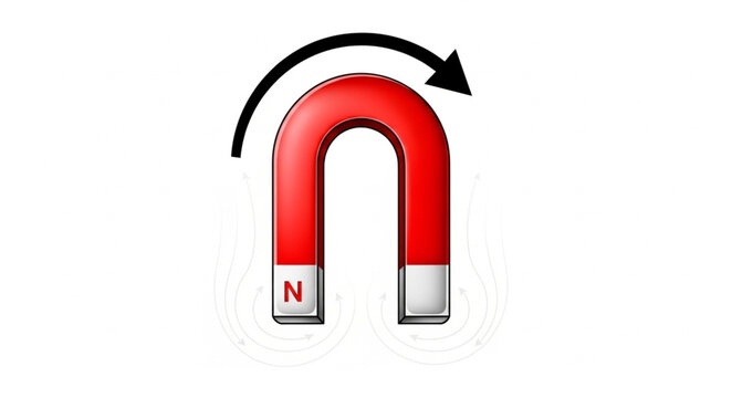 Red horseshoe magnet with arrow.