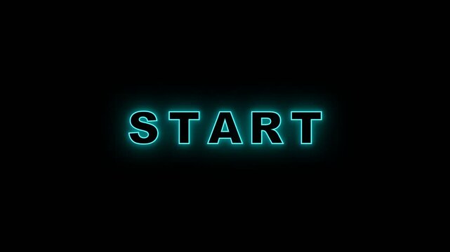 Neon cyan glowing start text animation on black background