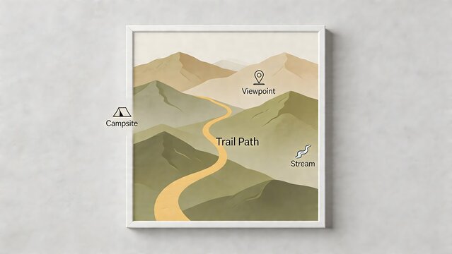 Illustrated trail path with campsite and viewpoint