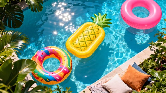 Swimming pool with inflatable floats