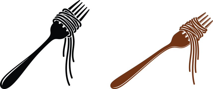 Minimalist vector icons of a fork twirling spaghetti pasta for food design
